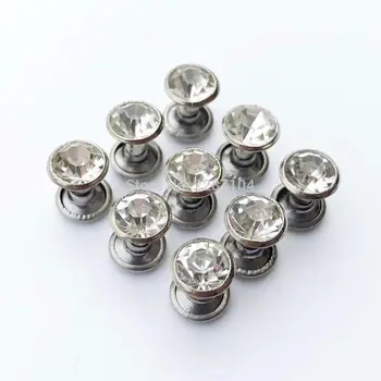 200sets Metal Messing Sølv Klare CZ Krystal Rhinestone Nitte 6/8mm Læder Taske, Sko, Tøj Dekorative Runde Diamant Stud Stedet