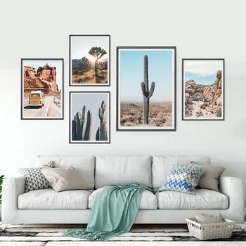 Nordeuropa ørken, kaktus Lærred, Plakat stil landskab, natur Joshua Tree wall art print maleri, udsmykning, maleri ho