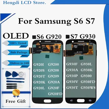 Testet OLED Display For Samsung S6 G920 LCD-S7 G930 Skærm Touch screen Digitizer Assembly Udskiftning+Gratis Værktøj G920 G930