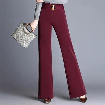 Kvinder bukser, Slim foråret Efteråret bukser Solid farve Knappen Bred ben bukser med Høj talje casual bukser SEM959