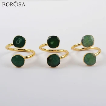 BOROSA 5Pcs Gild Kalcedon Ringe Mode Australske Jades natursten Justerbar Ring Smykker til Kvinder, Piger som Gaver G1920