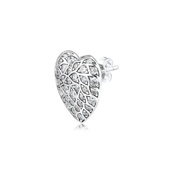 Mousserende Mønster Hjertet Enkelt Stud Øreringe Af 925 Sterling Sølv Smykker Gratis Fragt