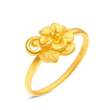 1STK Rigtig Ren 24K Guld 3D Peach Blossom Ring Band Kvinder Girl Tynd Ring til OS 5-8