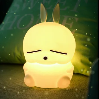 Mashimaro LED Nat Lys Touch Sensor Farverige USB-Tegnefilm Silikone Rabbit Lampe Bunny sengelampe for Børn Baby Gave