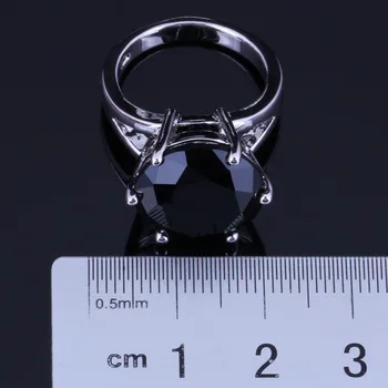 Ædleste Runde Sorte Cubic Zirconia Sølv Forgyldt Ring V0478