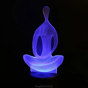 3D-illusion Yoga Meditation Nat Lys 7 farveskift LED-Fjernsyn bordlampe Legetøj S24 20 Dropship