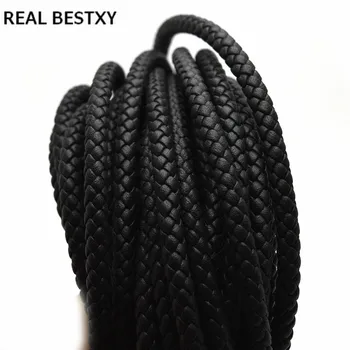 REAL XY 1m/masse 6mm rund flettet læder snore rundt strimmel læder til armbånd læder runde læder flettet armbånd
