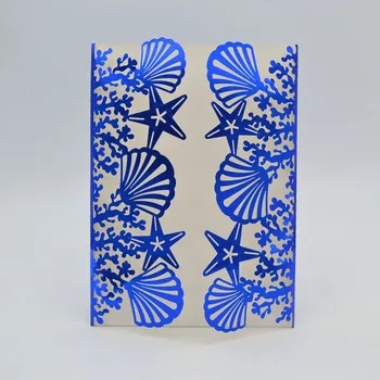 Royal blå Top kvalitet Sea Shell form bryllup kort designs laser cut-kort, bryllup invitation