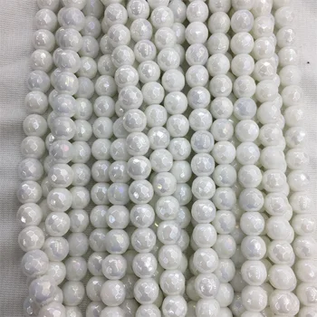 Fabrik Naturlige Hvide Agater Plating Onyx Facetslebet Runde Løse Perler 15