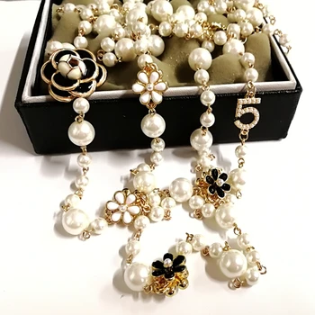 Kvinder koreanske Camellia Lang pengdant perler Halskæde smykker sautoir collier femme