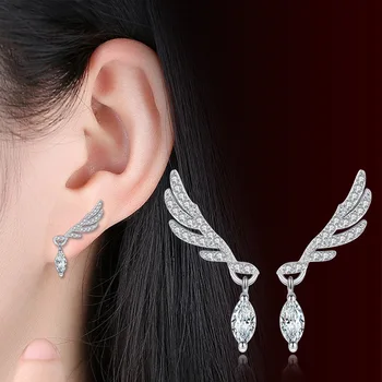 925 sterling sølv fashion star skinnende zircon englevinger stud øreringe til kvinder engros smykker fødselsdag gave drop shipping