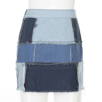 Weekeep Kvast Høj Talje Denim Nederdel Ladies Fashion Streetwear Patchwork Mini-A-Line Nederdele om Sommeren Kvinders nederdele Harajuku 2020