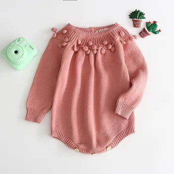 Efterår Og Vinter Baby Strikket Sweater Sparkedragt Med Hjertet Polka Dot Piger Pink Bomuld Baby Pige Tøj Buksedragt Spædbarn Tøj