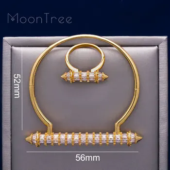 MoonTree Nye Ankommer Luksus Negle Form Super Fiskeri AAA Cubic Zriconia Bryllup Saudi-arabisk Dubai Bangle Ring Set