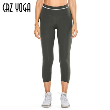 CRZ YOGA Kvinders Luksus Blotte Følelse Høj Talje Afgrøde Sport Capri Yoga Bukser, Leggings med Lomme 21.5 Tommer