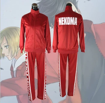 Haikyuu Nekoma Høj Jakke+Bukser Cosplay Uniform Tetsurou Kuroo Kozume Kenma Kostume Sæt Volleyball Team Red Sportstøj Uniform