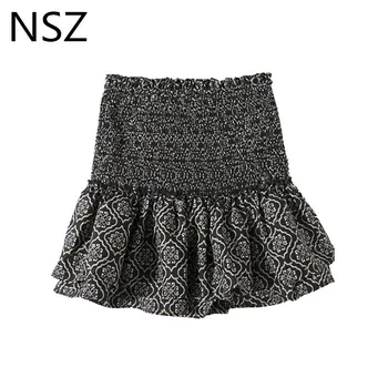 NSZ kvinder print vintage differentieret flæser mini nederdel elastisk høj talje sød nederdel jupe femme falda
