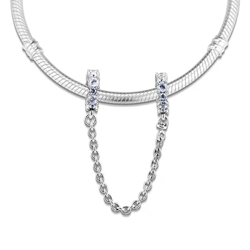 CKK Sølv 925 Smykker Klart Sparkle Sikkerhed Kæde, Charme Passer Oprindelige Armbånd, Sterling Sølv Perler