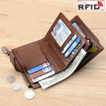 Mænds Tegnebøger Ægte Læder Tegnebog RFID Anti Theft Kort Lynlås Kortholderen Mænd Lomme, Pung, Tegnebog Mode