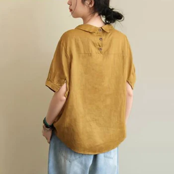 Plus Størrelse Shirt Kvinder Sommeren Løs Casual Toppe Nye 2020 Koreansk Stil Vintage Bomuld Kortærmet Kvinde, Bluser, Shirts P803