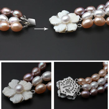 Smuk multi-lag, halskæde,3 rækker brude virkelige naturlige ferskvands perle halskæder til kvinder