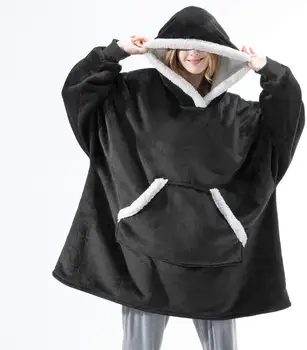 Overdimensionerede Hoodie Tæppe Med Ærmer Sweatshirt Plaid Vinter Fleece Hoody Kvinder Lomme Kvindelige Hætte Sweat Oversize Femme