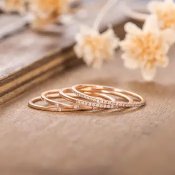 4stk/Set Steg Zircon Guld Ring Indstille Mode Enkle Fine Fine Ring Finger Ring Bruden Bryllup Ringe Engagement Smykker Gaver