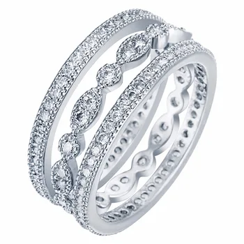 Nye Ankomst Unikke Micro hvide Zircon Bane Indstilling guld-farve Finger Ring for Kvinder Bryllup Fest Elegant Mode Smykker 3stk