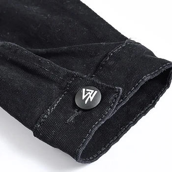 Sokotoo Mænds slim full sleeve sort denim jean jakke Afslappet Tur down krave badge patch design overtøj Top