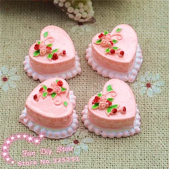 Harpiks 3D pink kage dessert fladskærms tilbage efterligning mad håndværk til dekoration 20*20mm