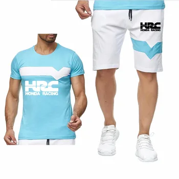 2020 Sommeren Nye Mænd T-Shirts HRC løb motorcykel Bil med Trykt Logo Colorblock Casual Bomuld kortærmet T-shirt+shorts, der passer 2stk