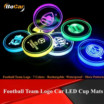 2 Stk Fodbold Logo Bil Light-LED ' en Kop kopholder Puder Anti Slip For BMW For Volkswagen, Ford For Chevrolet Tilbehør