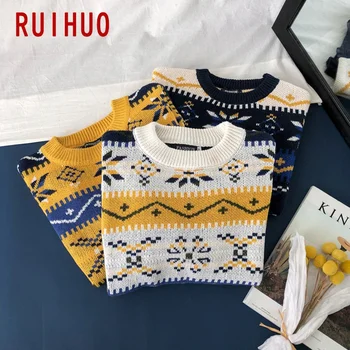 RUIHUO Casual Stribet Bluse Herre Sweater Vinter Tøj Herre Trøjer Pullover Mænds Jumpere koreansk Tøj M-2XL 2021 Foråret