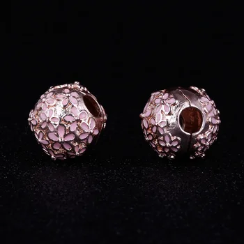 Rose Guld farve perler, Kobber Prop Runde form Blomst Clip-Låse Perle Chamilia DIY Charm Perler Passer Til Charms-Armbånd, charme
